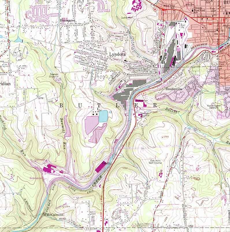 1958 Topo Map of Butler PA Quadrangle