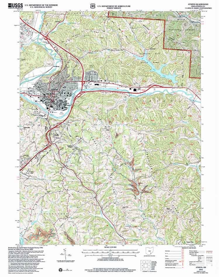 2002 Topo Map of Athens Ohio Quadrangle