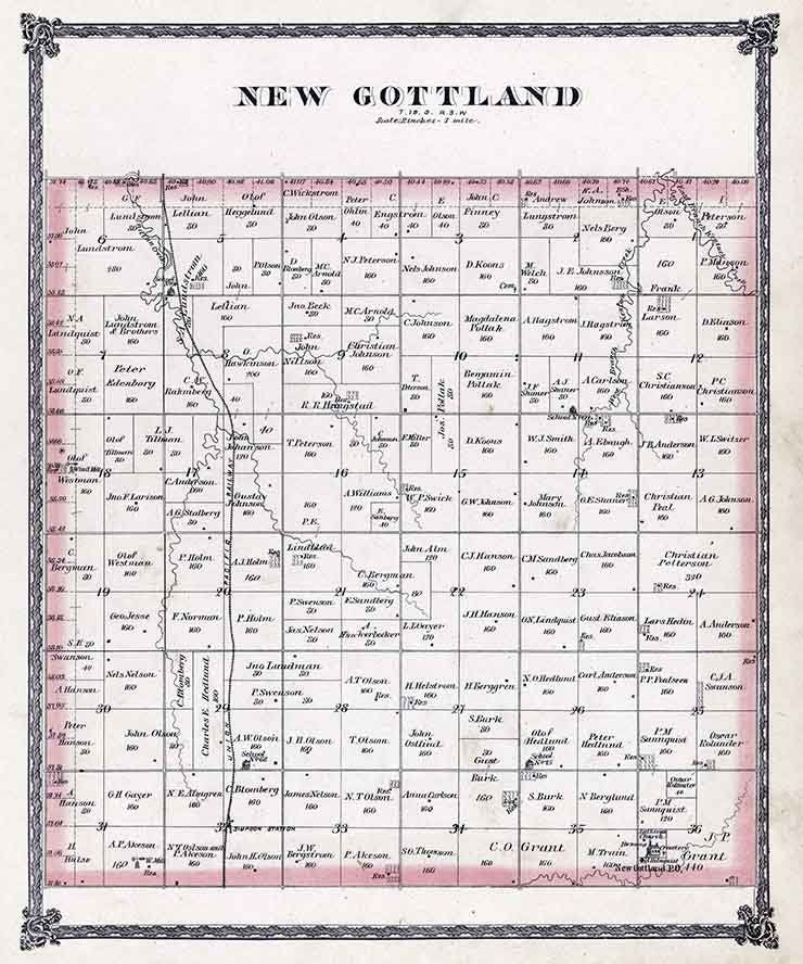 1884 Map of New Gottland Township McPherson County Kansas