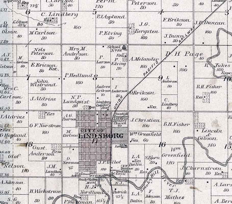 1884 Map of Smoky Hill Township McPherson County Kansas