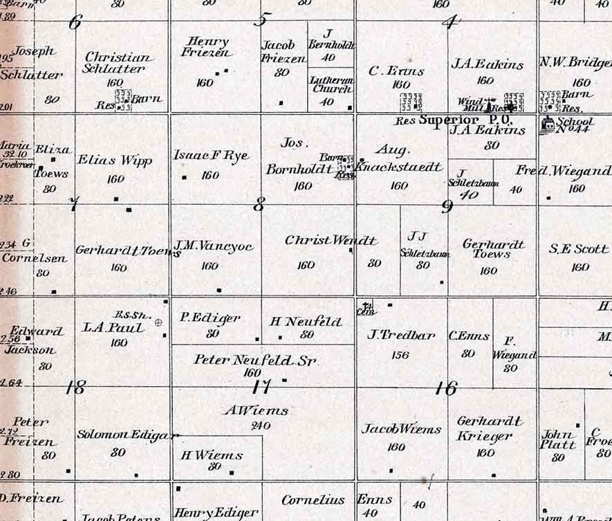 1884 Map of Superior Township McPherson County Kansas