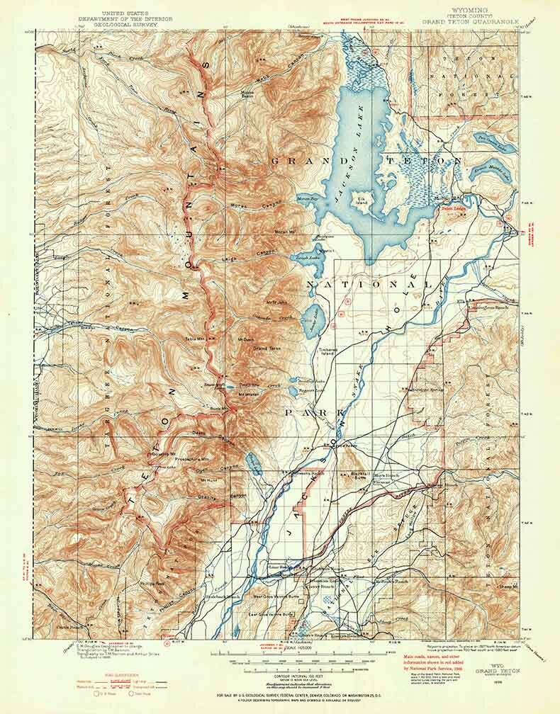1899 Topo Map of Grand Teton Wyoming Quadrangle Jackson Lake
