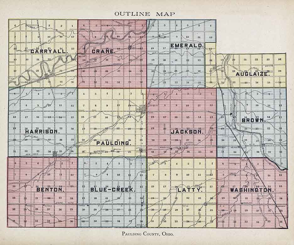 1905 Map of Paulding County Washington Carryall Crane Benton Ohio