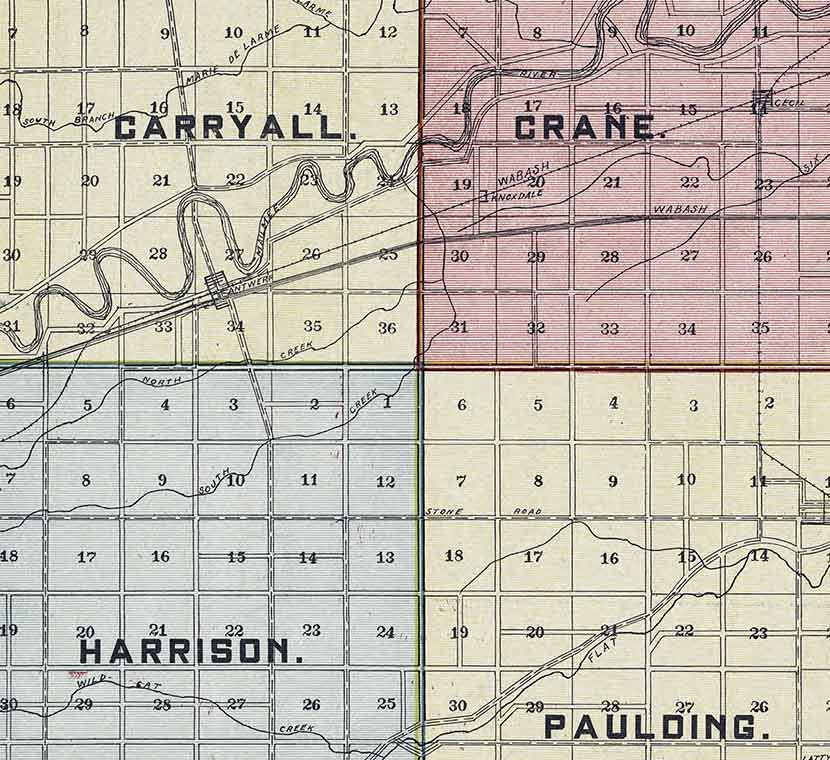 1905 Map of Paulding County Washington Carryall Crane Benton Ohio