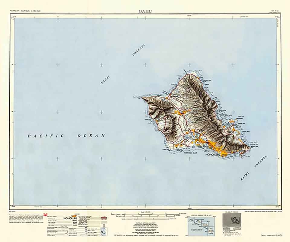 1954 Topo Map of Oahu Hawaii Quadrangle