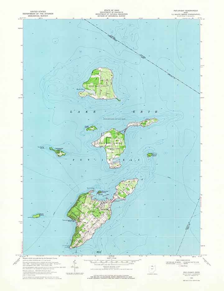 1969 Topo Map of Put In Bay Islands Lake Erie