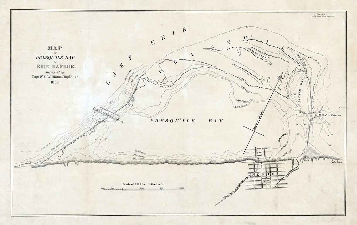 1841 Map of Presque ile Bay & Erie Harbor Lake Erie