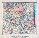 1870 Map of The Lake Country of New Hampshire Lake Winnepesaukee Colored