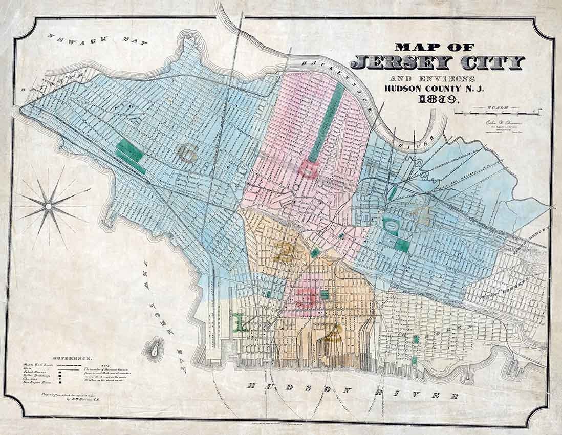 1879 Map of Jersey City Hudson County New Jersey