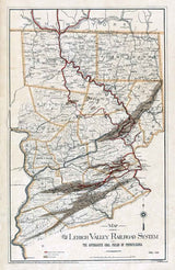 1887 Map of Lehigh Valley Railroad System Anthracite Coal Fields of Pa