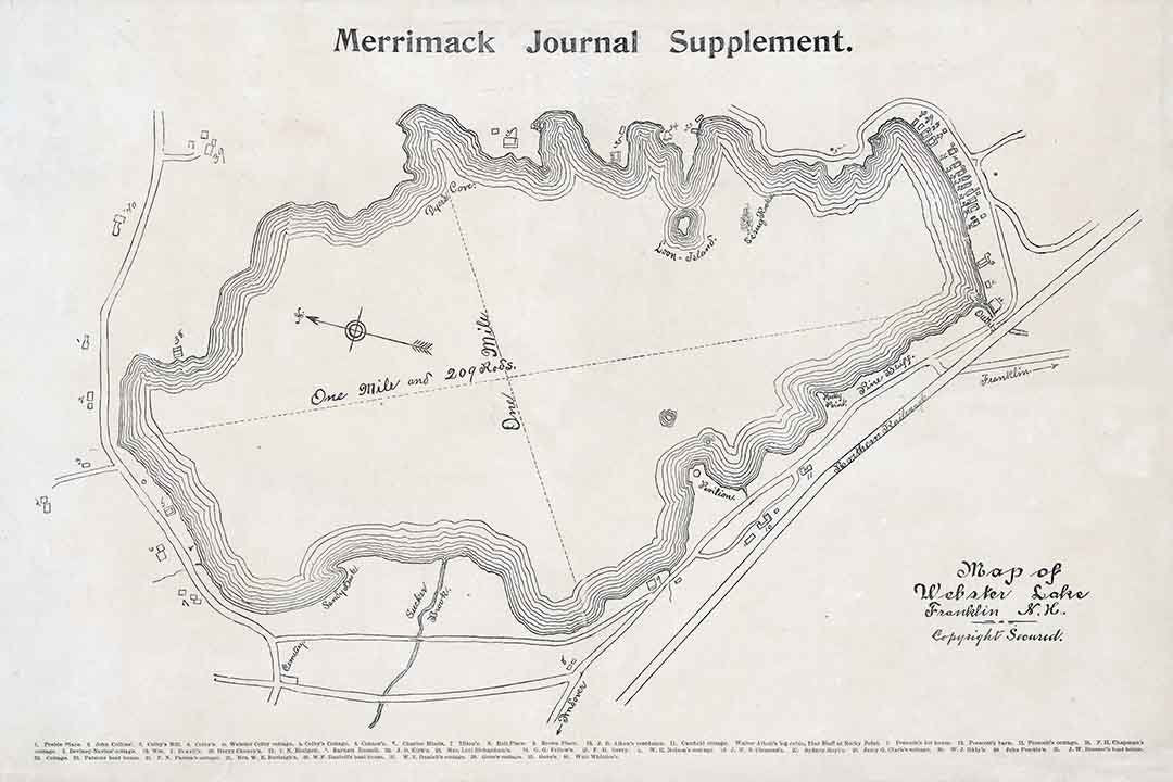 1890 Map of Webster Lake Franklin New Hampshire