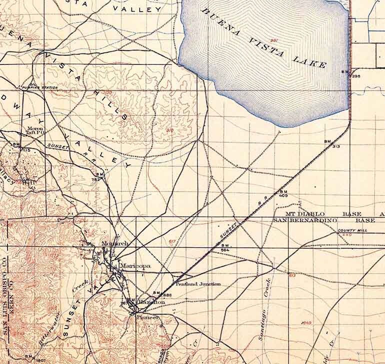 1910 Topo Map of Buena Vista Lake California Quadrangle