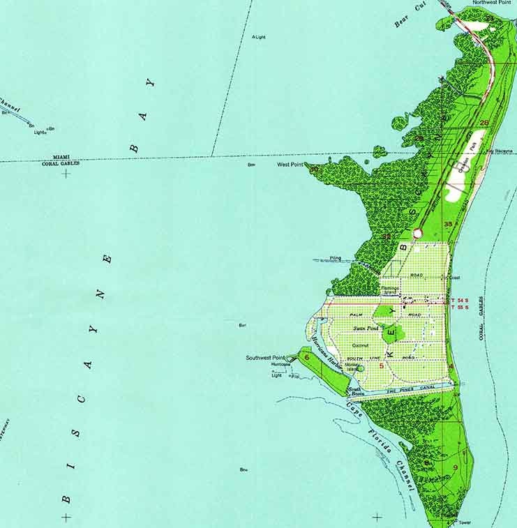 1947 Topo Map of Key Biscayne Florida Quadrangle