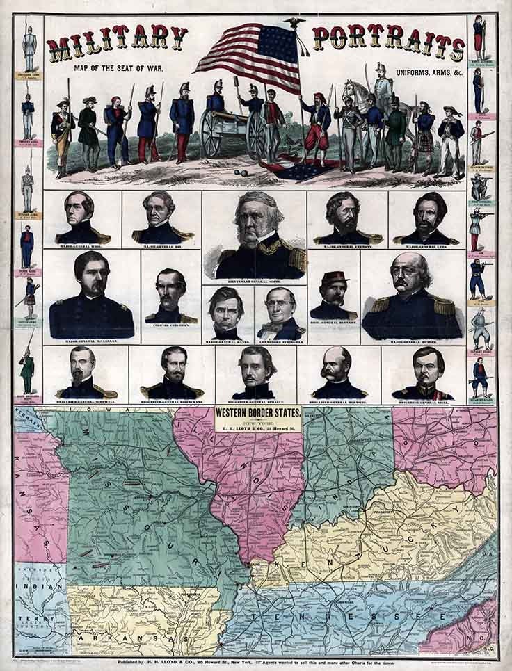 1861 Map of the Western Border States Military Portraits