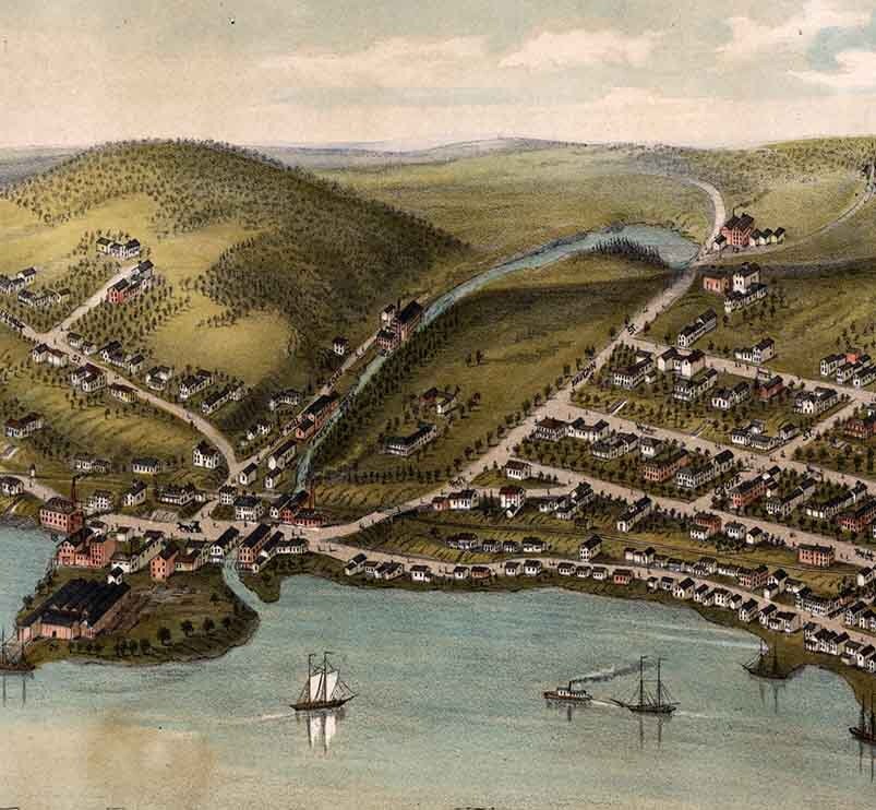 1878 Panoramic Map of Hallowell Kennebec Company Maine