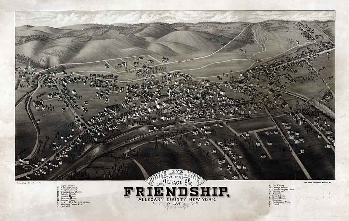 1882 Panoramic Map of Friendship Allegany County New York