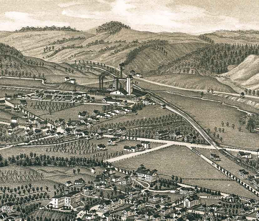 1885 Panoramic Map of Clinton New York