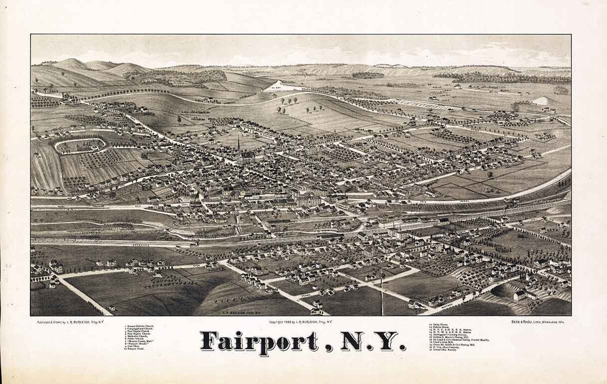1885 Panoramic Map of Fairport New York