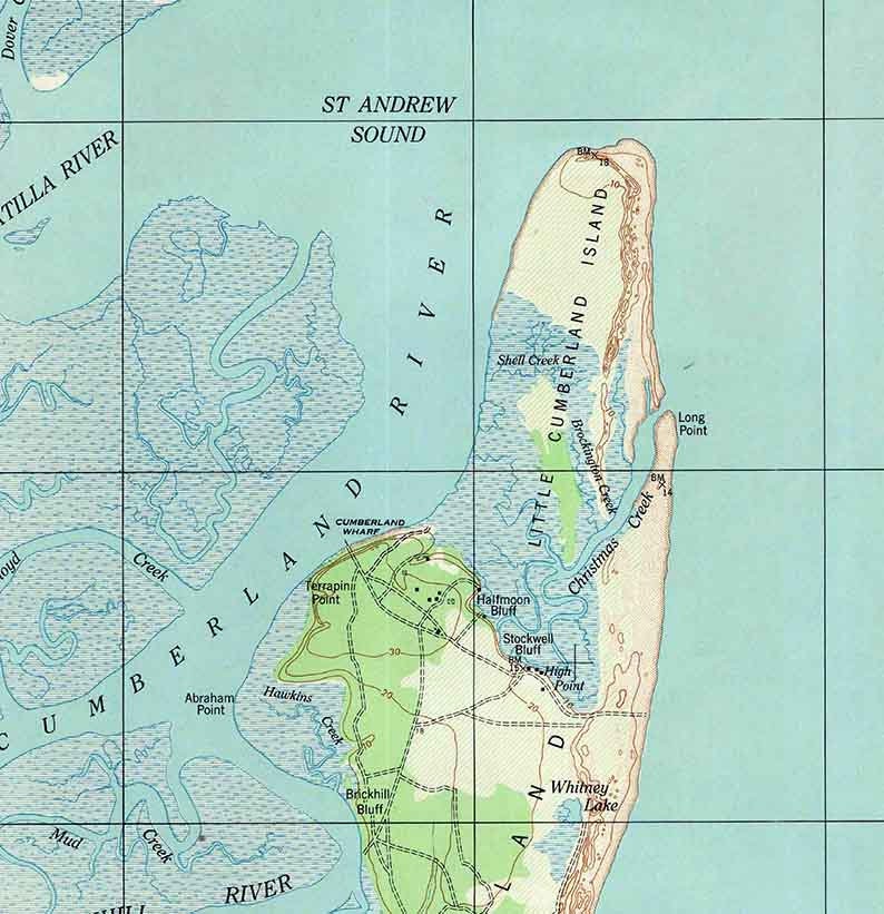 1945 Topo Map of Cumberland Island Georgia Quadrangle