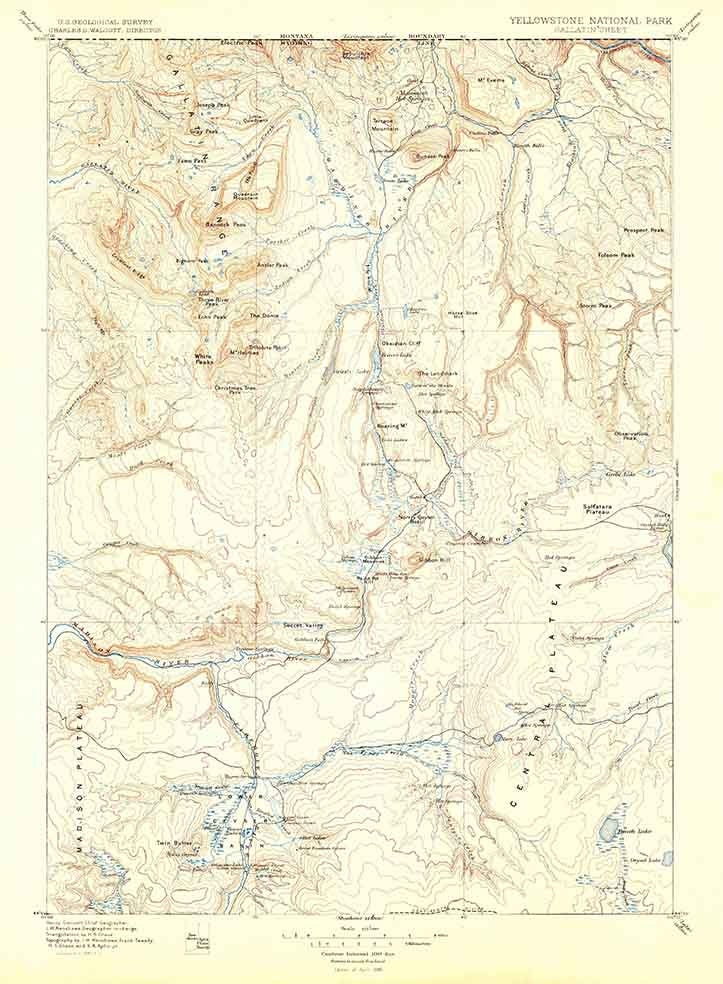 1885 Topo Map of Gallatin Wyoming
