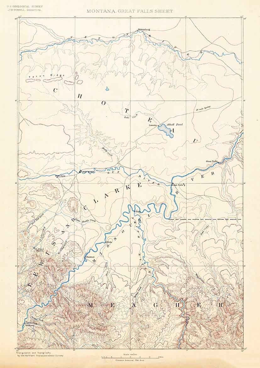 1886 Topo Map of Great Falls Montana