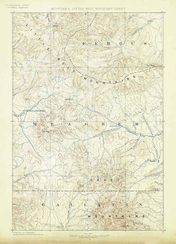 1886 Topo Map of Little Belt Mts Montana