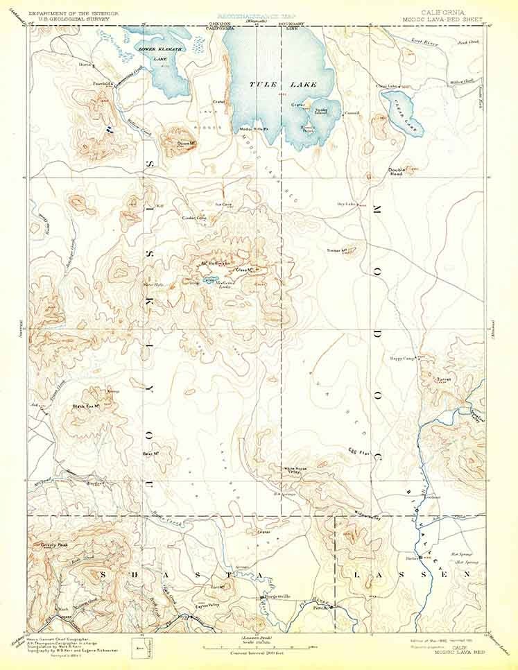 1892 Topo Map of Modoc Lava Bed California Tule Lake