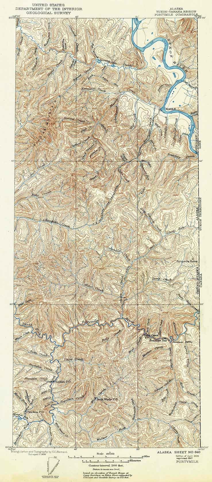 1899 Topo Map of Fortymile Alaska