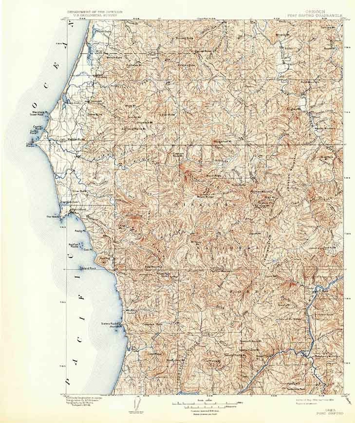 1903 Topo Map of Port Orford Oregon