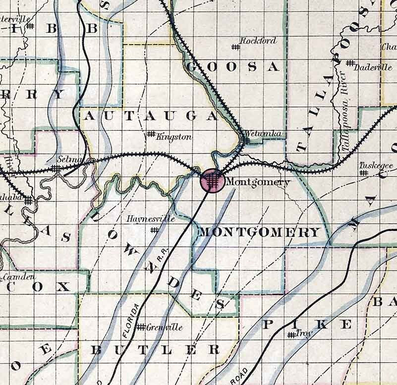 1866 Map of the State of Alabama