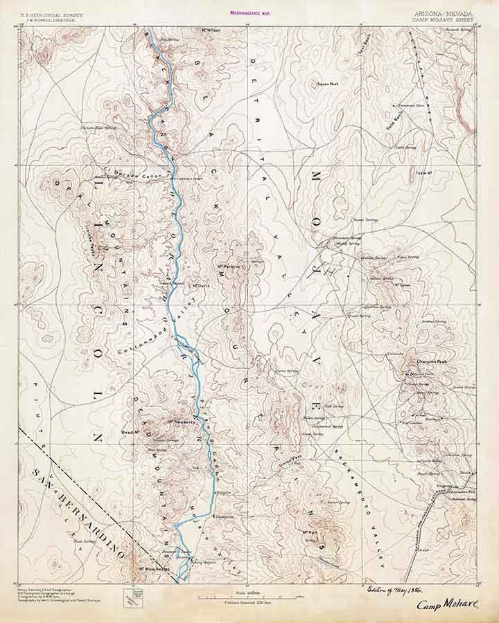 1886 Topo Map of Camp Mohave Arizona Quadrangle Lake Mead National Recreation Area