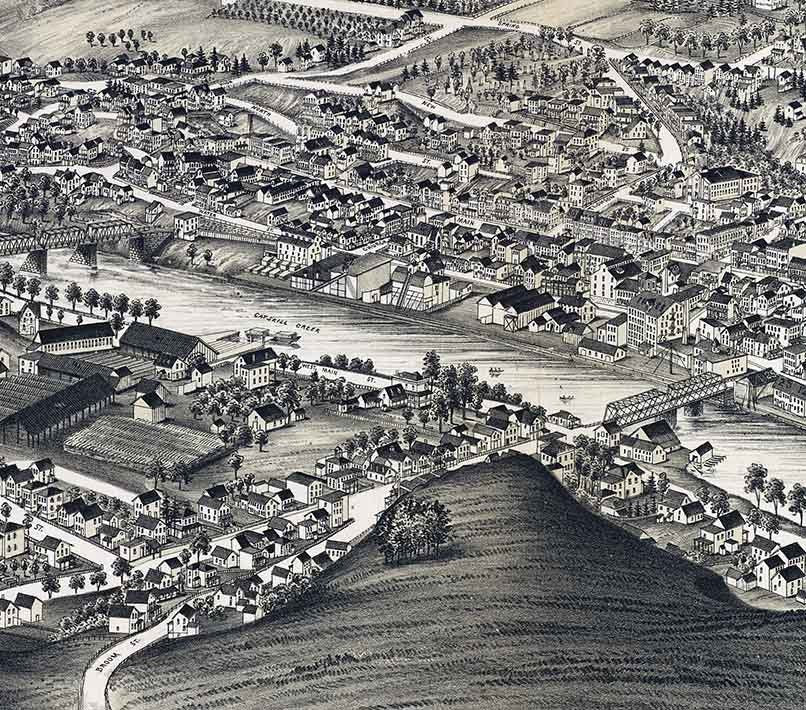 1889 Panoramic Map of Catskill New York