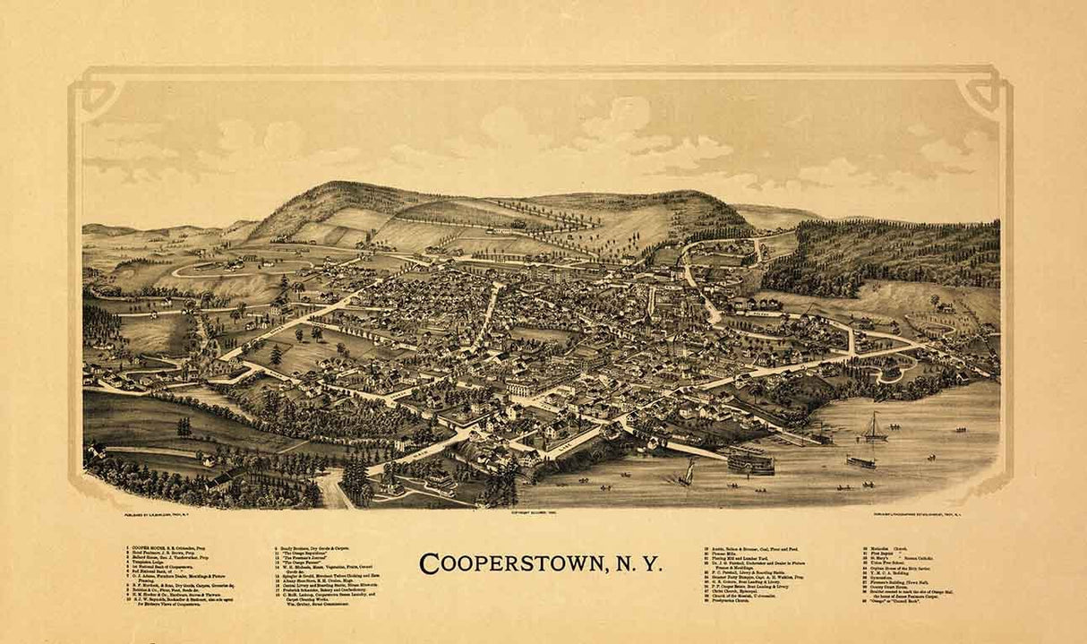 1890 Panoramic Map of Cooperstown New York