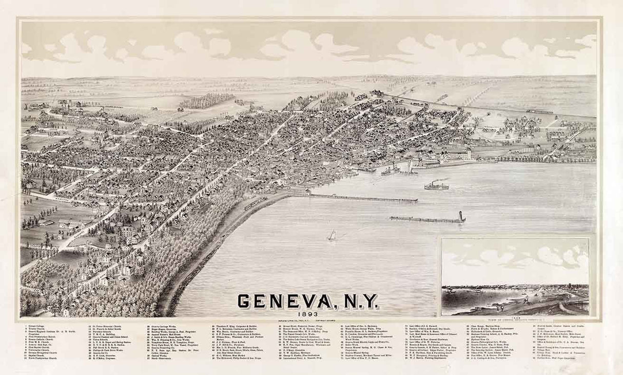 1893 Panoramic Map of Geneva New York