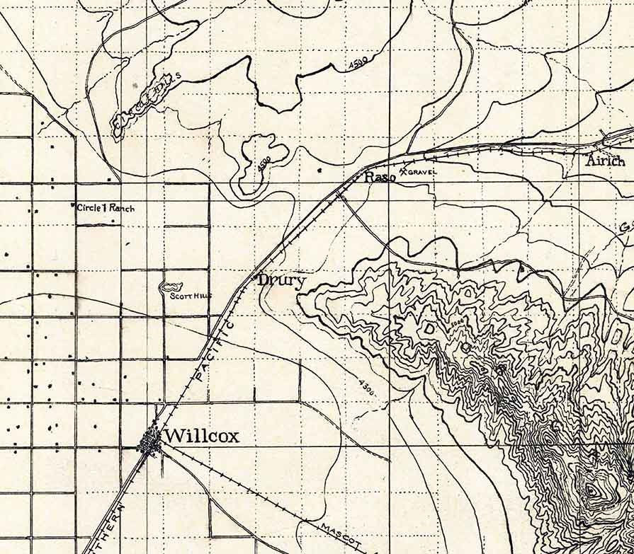 1922 Topo Map of Willcox Arizona Quadrangle