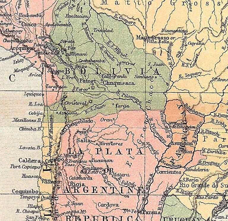 1874 Map of South America