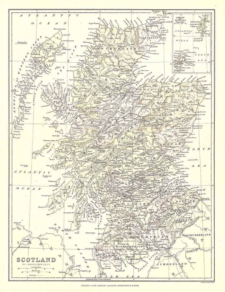 1885 Map of Scotland Orkney and Shetland