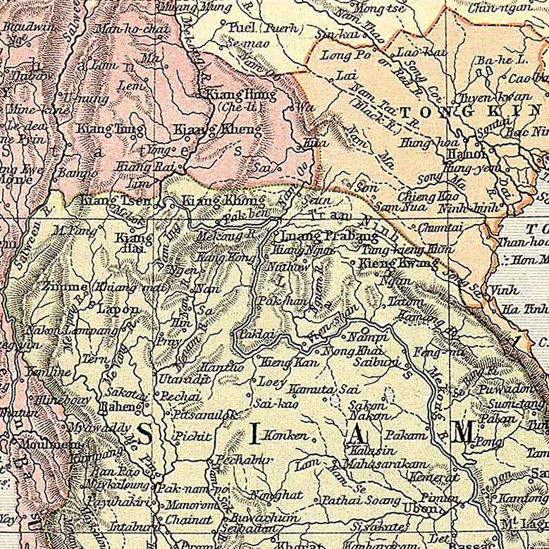 1888 Map of Burma and Siam Cochin China Annam Tony King