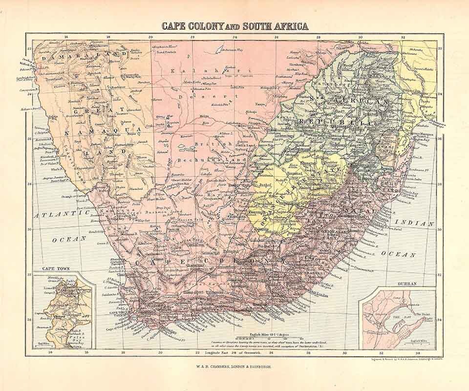 1888 Map of Cape Colony and South Africa
