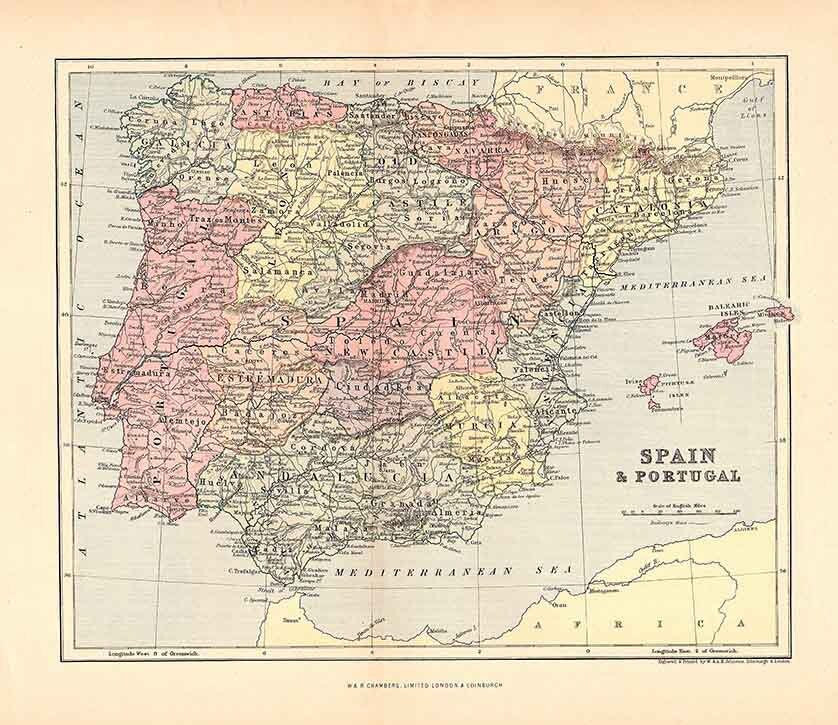 1888 Map of Spain and Portugal