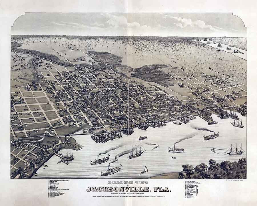 1876 Panoramic Map of Jacksonville Florida