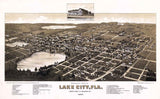 1885 Panoramic Map of Lake City Columbia County Florida
