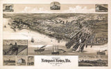 1891 Panoramic Map of Newport News Virginia