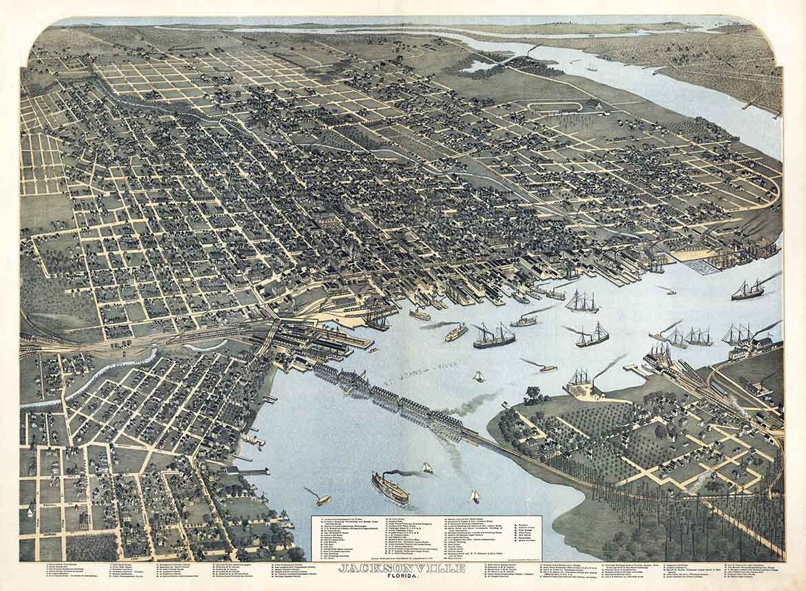 1893 Panoramic Map of Jacksonville Florida
