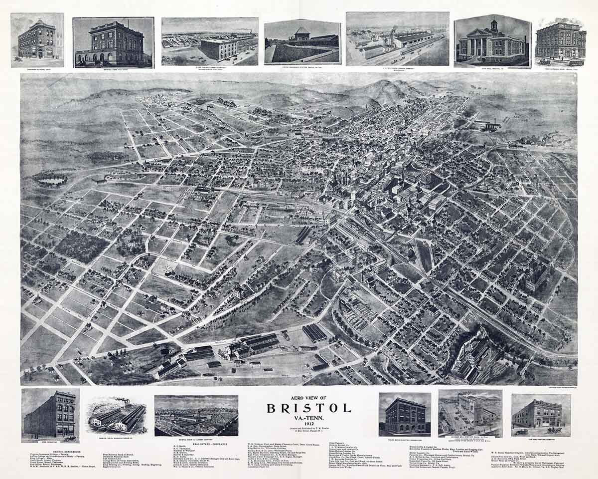 1912 Panoramic Map of Bristol Virginia & Tenn