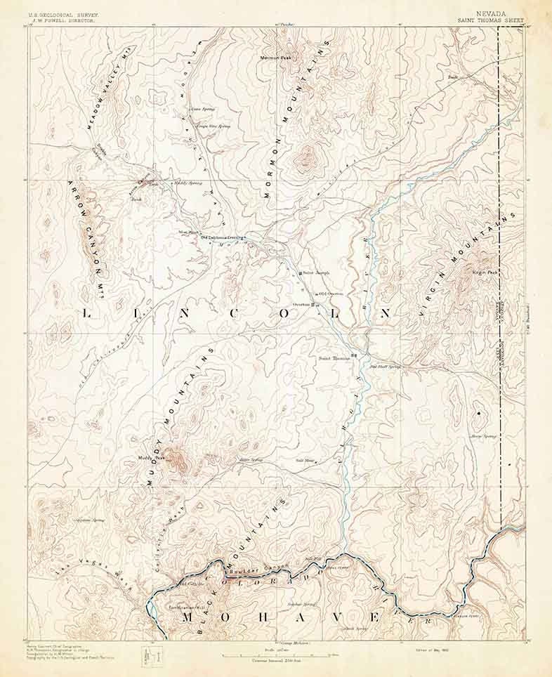 1893 Topo Map of Saint Thomas Nevada Las Vegas Mohave Lincoln