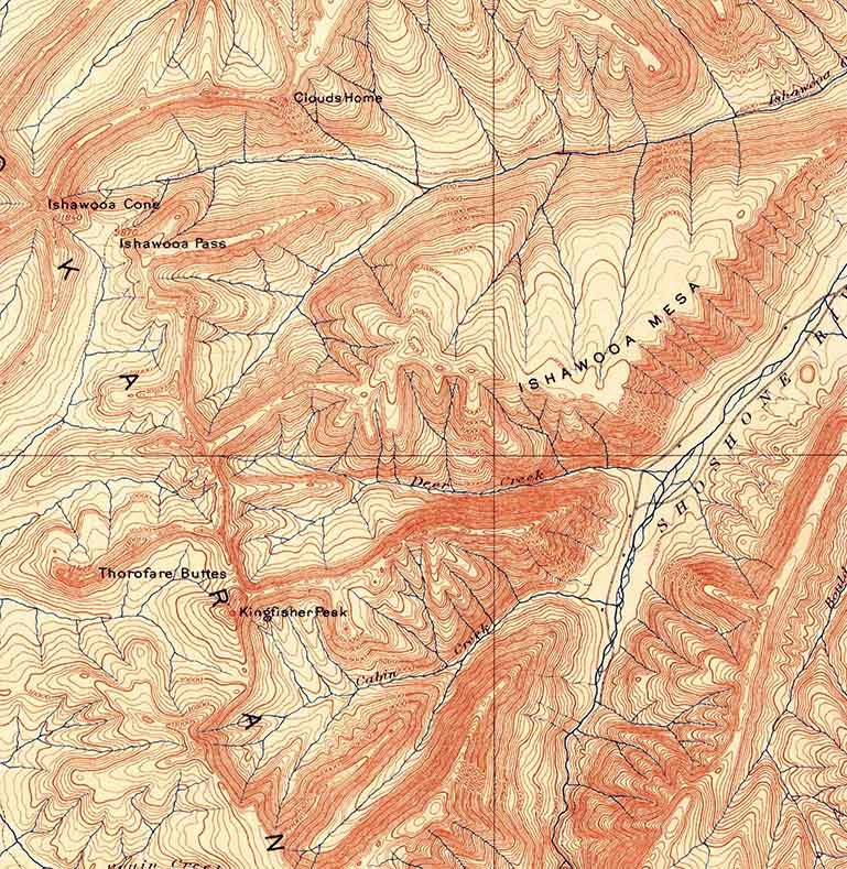 1899 Topo Map of Ishawooa Wyoming Absaroka Range