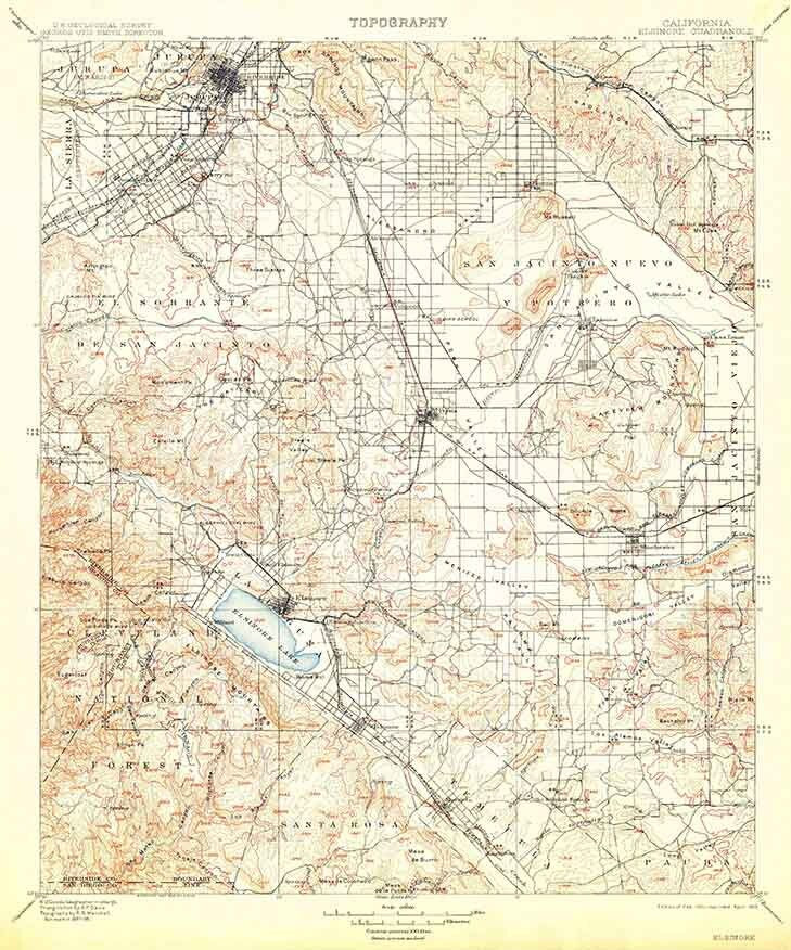 1901 Topo Map of Elsinore California Cleveland National Forest