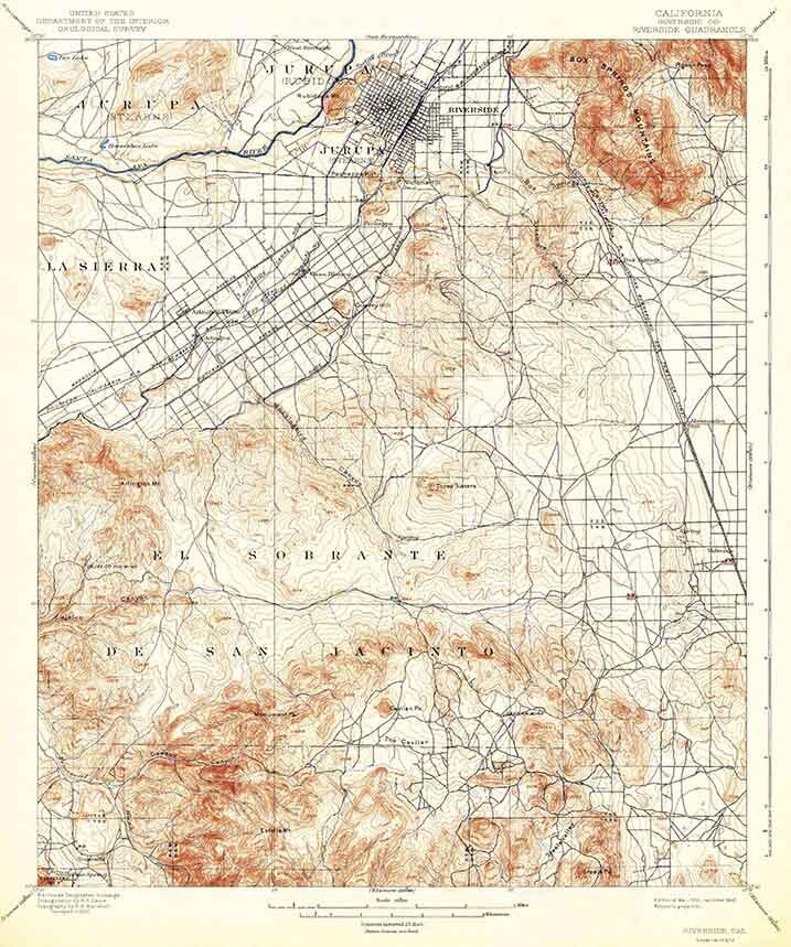 1901 Topo Map of Riverside California El Sobrante De San Jacinto