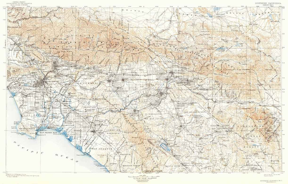 1901 Topo Map of Southern California Los Angeles Mojave Desert San Bernardino